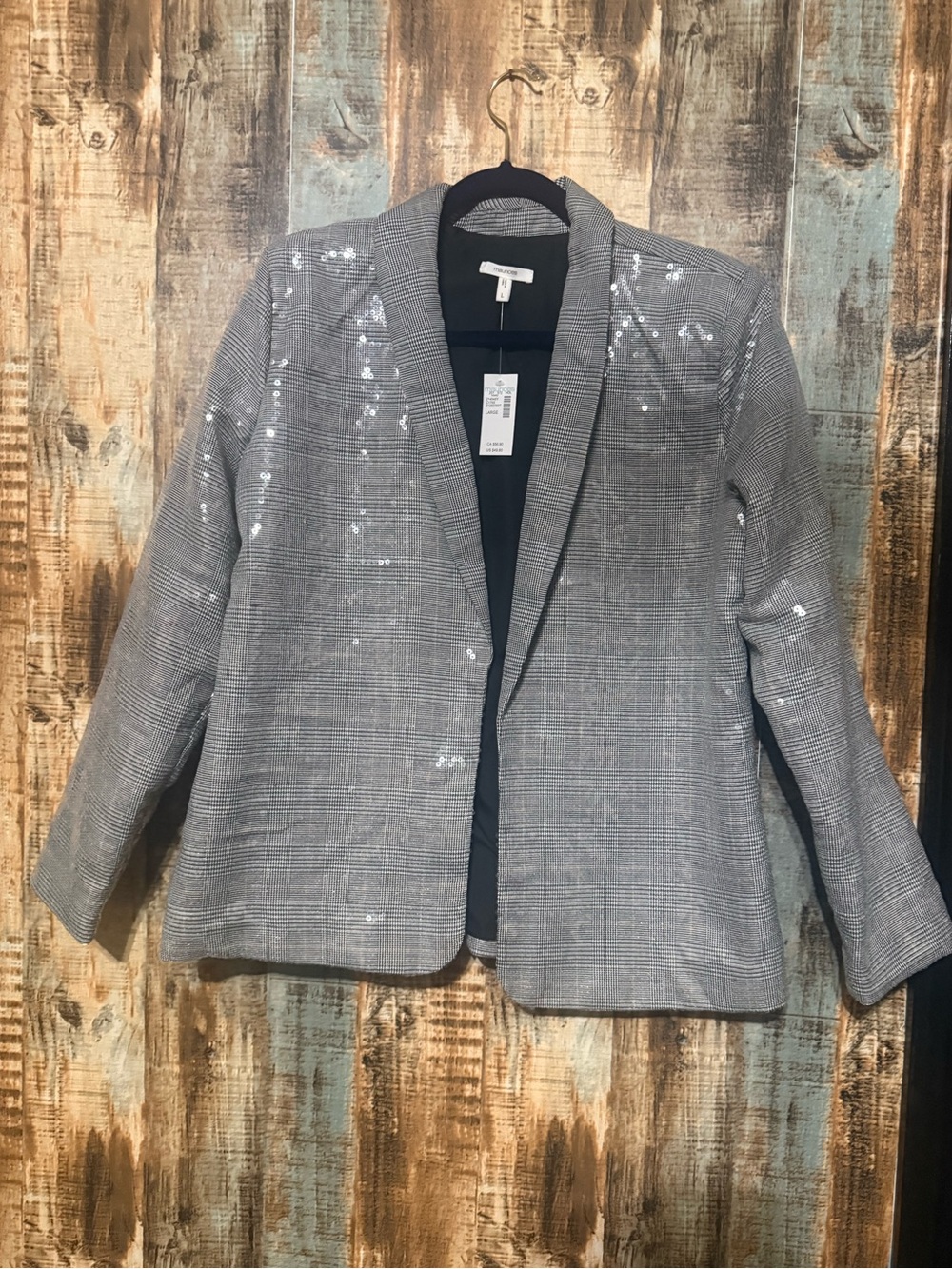 NWT Maurices Gray Plaid Sequin Open-Front Blazer